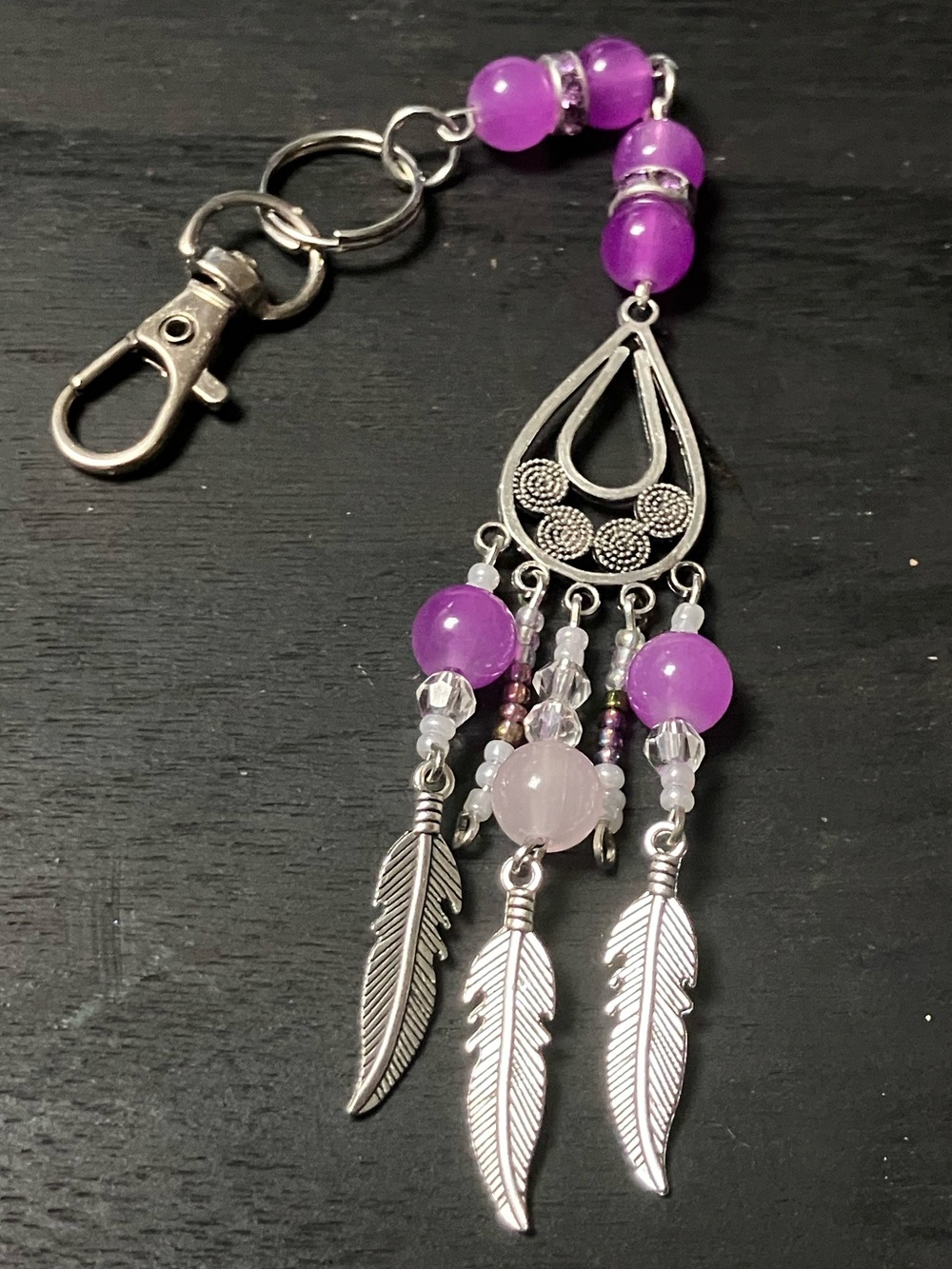 Purple chandelier style glass beaded keychain/charm